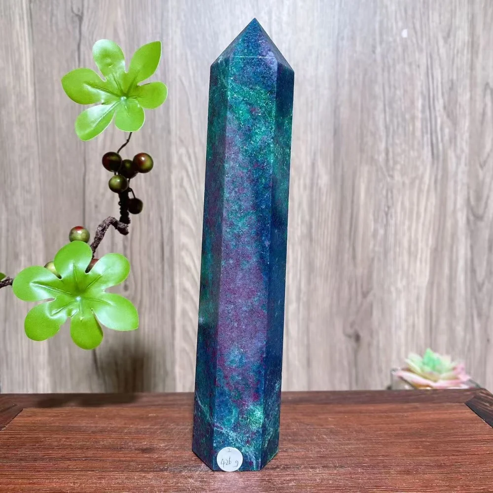 Unique Natural Blue Ruby Kyanite Towers with Green Mica Flashy Stone Healing Crystals Reiki Energy Home Decor Crafts Gifts