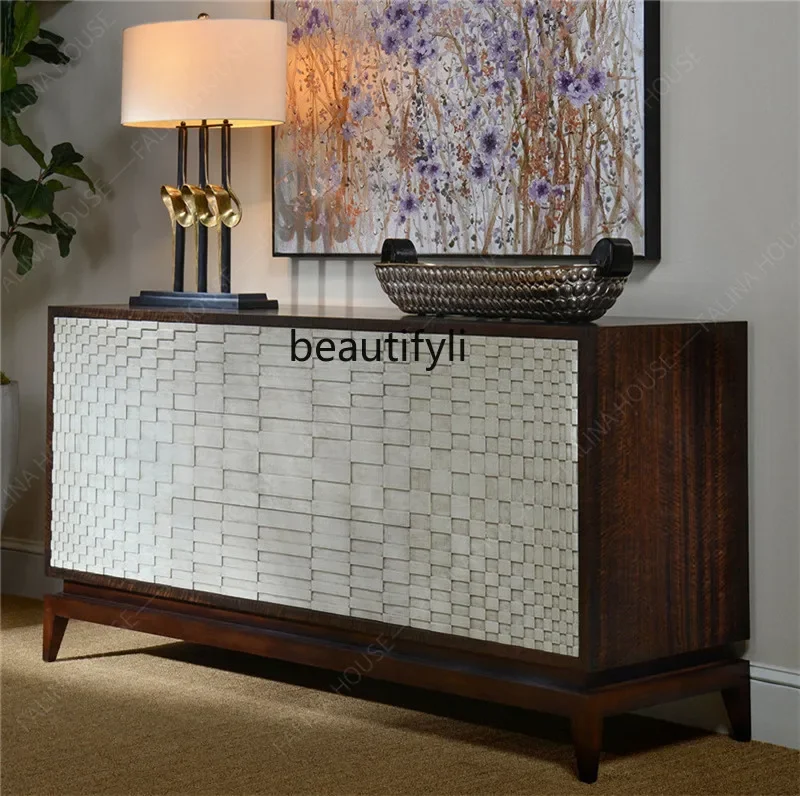 

Neoclassical American Style Solid Wood Sideboard Carved Multifunctional Storage Tea Cabinet Living Room Entryway Cabinet