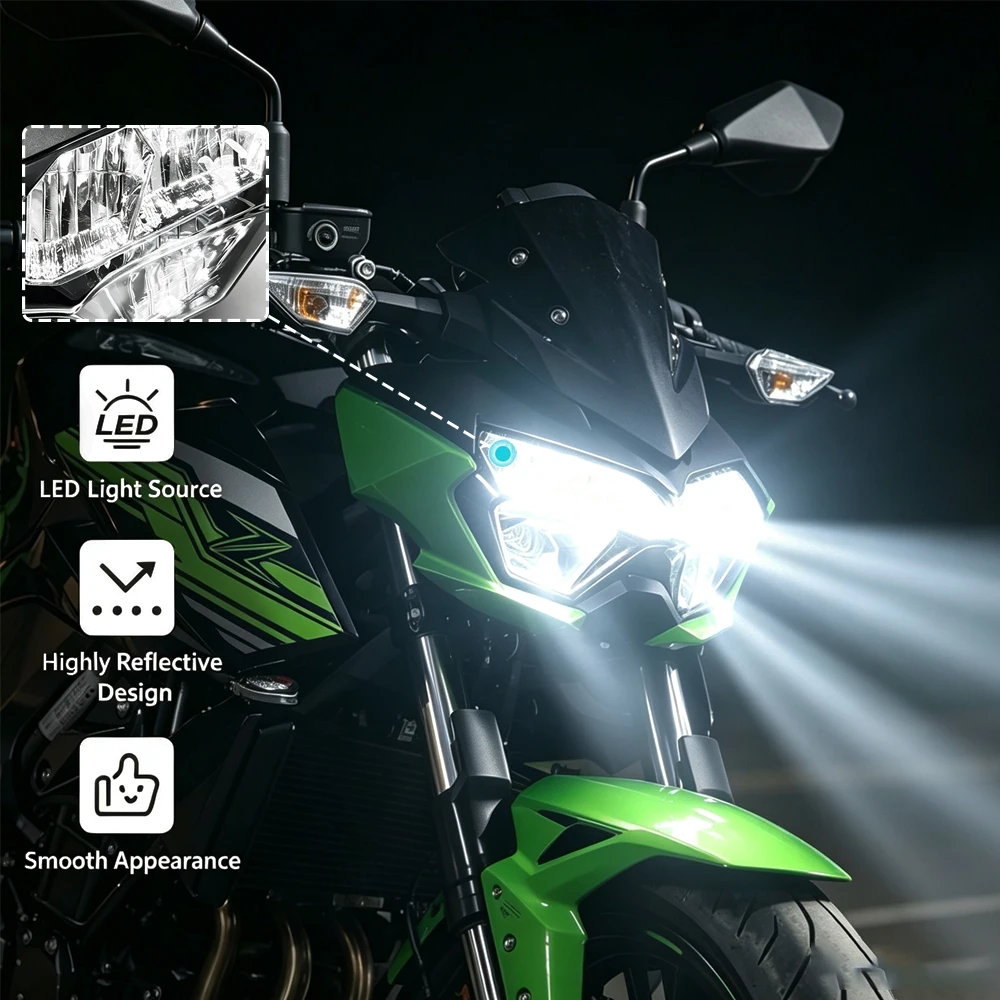 CE Motorcycle LED Headlight Assembly Front Light For KAWASAKI Z400 Z900 2020-2024 Z650 KLR 650 S 2020-2025 with High Low Beam