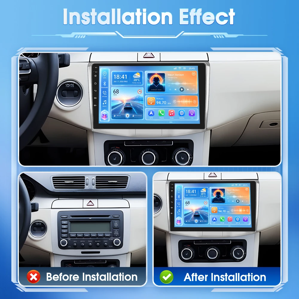 Podofo 8core 8+128G 2din Autoradio Android per Volkswagen Magotan CC 2010-2014 Volkswagen PASSAT B7 B6 2010-2015 con Bluetooth, ricevitore FM RDS, Autoradio, Carplay wireless, Android Auto,