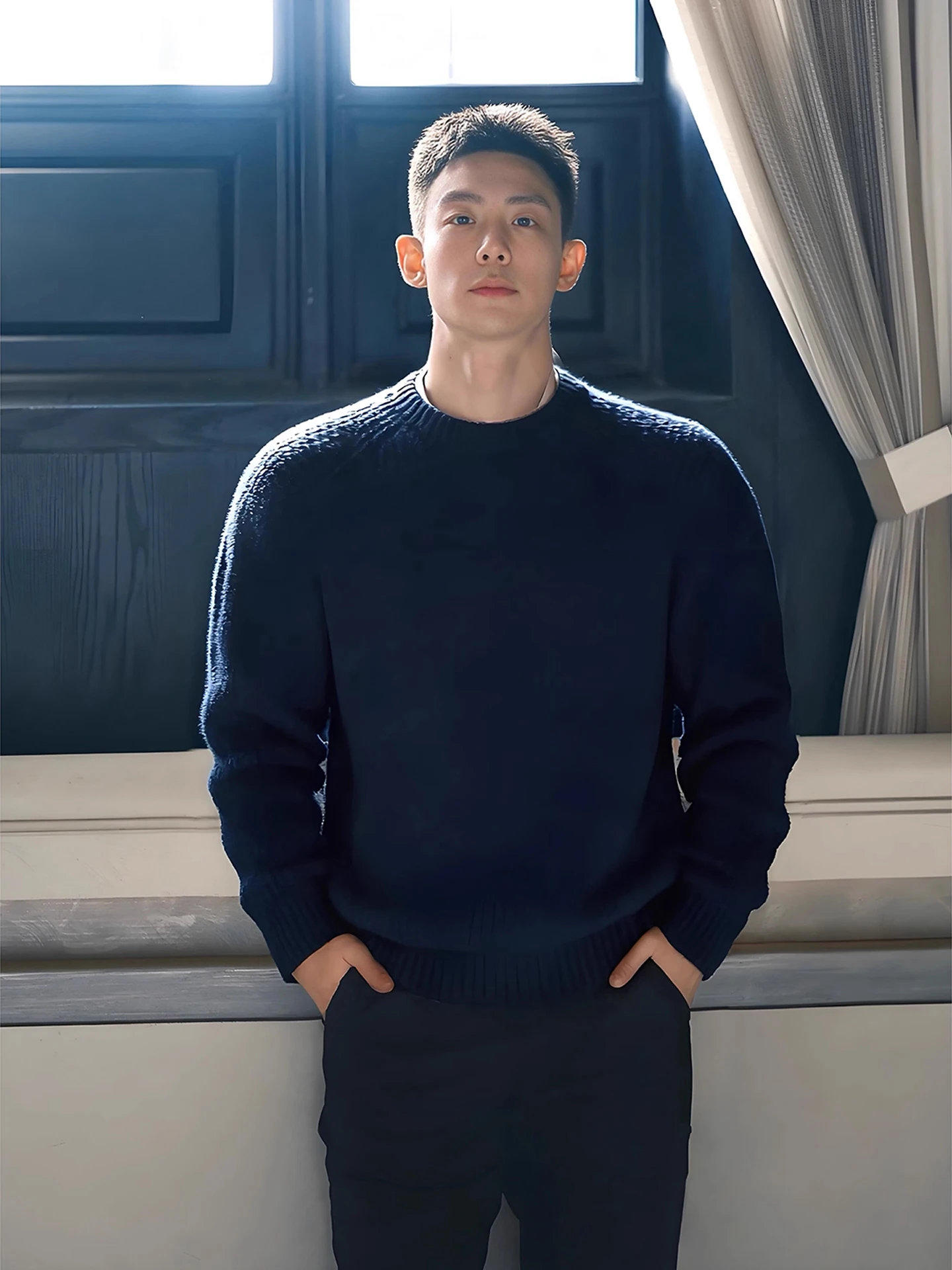 

Thiened Fce Men's Knitted Sweater Winter Warm Base Layer Casual Sle Long Sve round Ne Color Soft Comfortable