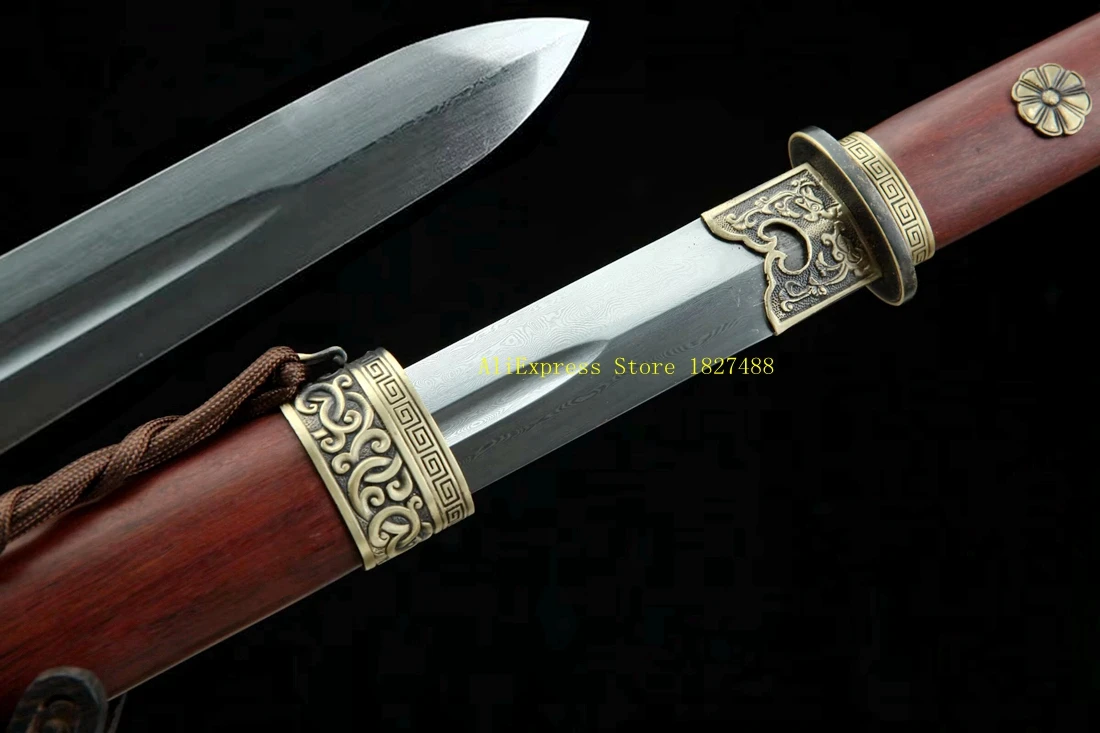 Brass Accessory Chinese Martial Arts Sword Damascus Folded Steel Blade Full Tang KungFu TaiChi Practice WuShu Hard Jian view 5
