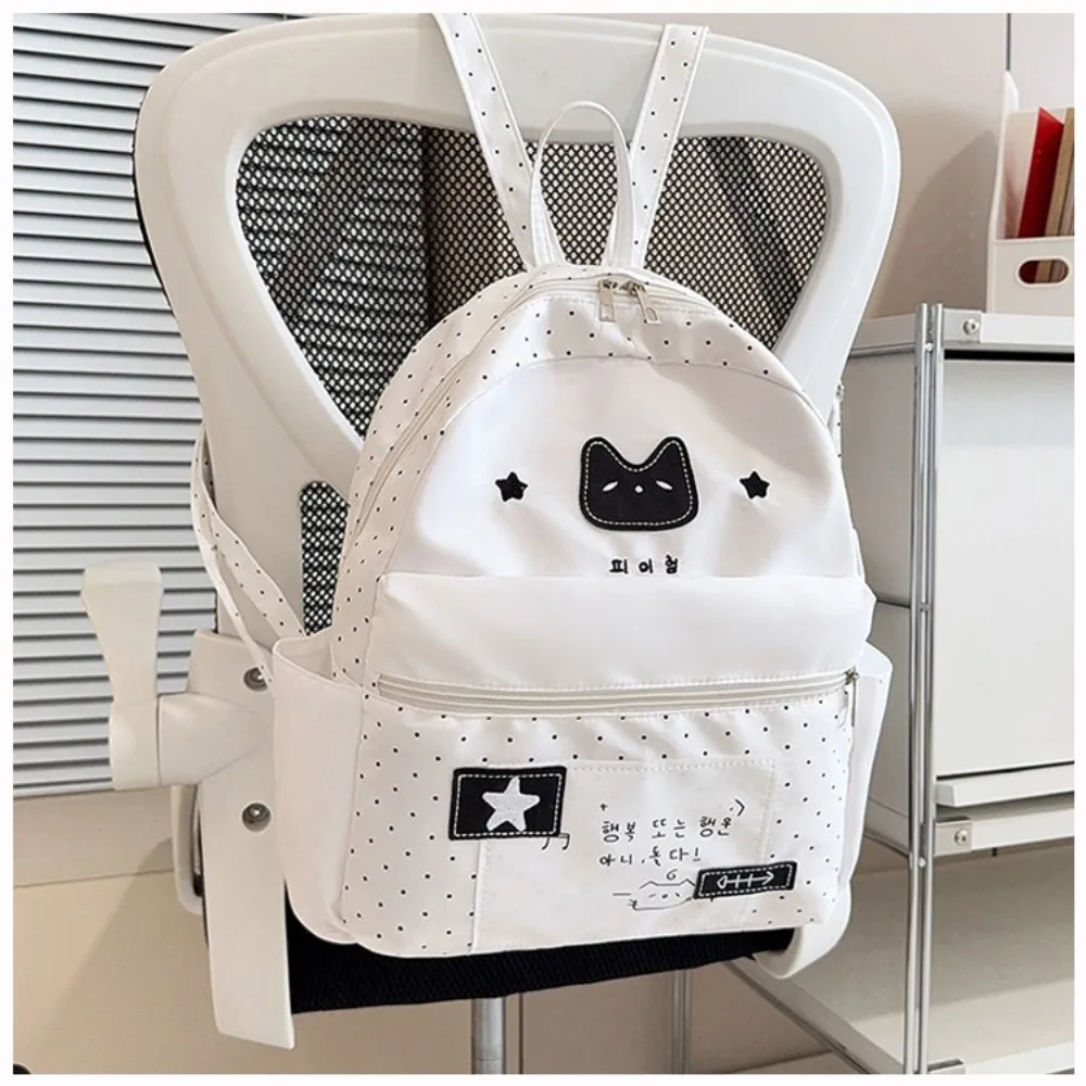 New Cat Polka Dot Backpack Lightweight Multifunctional Schoolbags White Large Capacity Cartoon Mochilas for Students