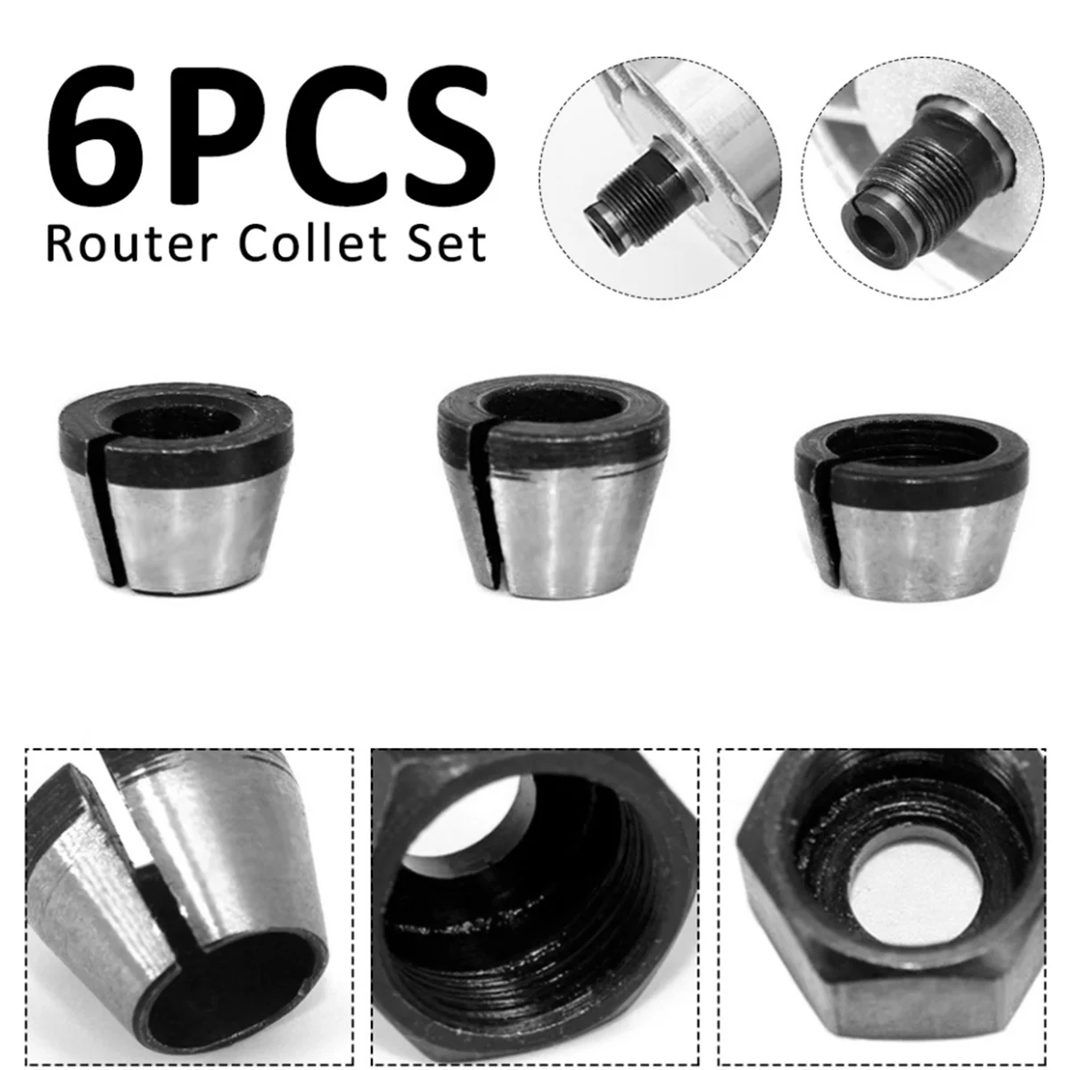 6/12 piezas de mandriles de sujeción de 6mm, 6.35mm, 8mm para fresadora, máquina de grabado y recorte, y accesorios para fresadora eléctrica