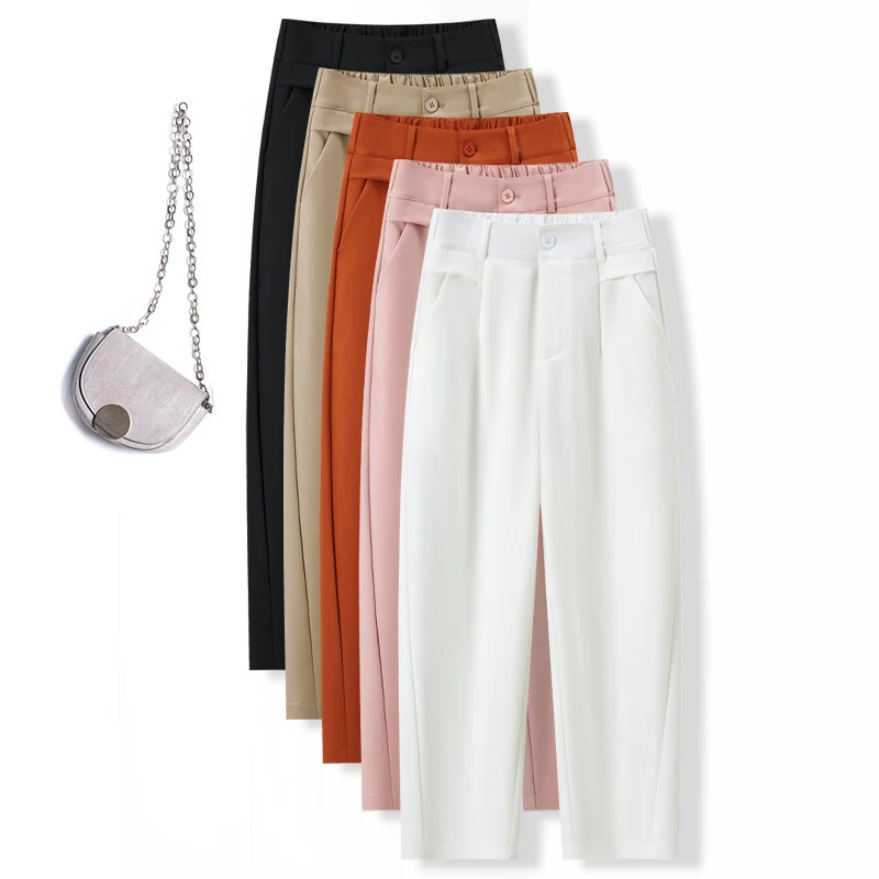 

Белые женские брюки-карго с высокой талией, укороченные, тонкие, летние, для невысоких, модель 150, с плоским низом.