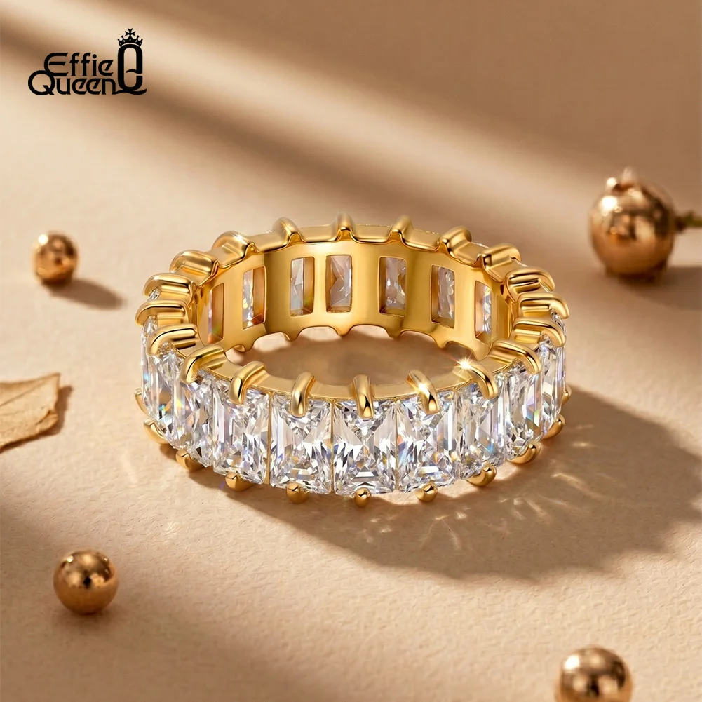 Effie Queen Shiny 5mm Full Cubic Zircon Ring For Women Men Stainless Steel Vintage Party Finger Jewelry Gift Accessories HTKR03