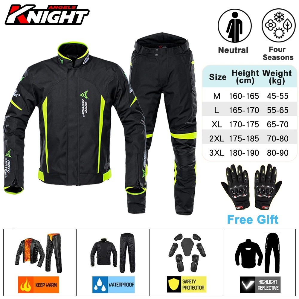 

Motorcycle Jacket Men Waterproof Windproof Four Season Motorbike Jacket Pants Reflective Riding Pants Warm Removable Lining
