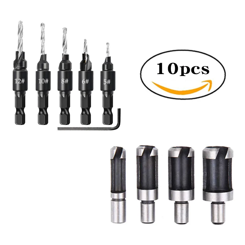 5pcs Countersink Drill Woodworking Drill Bit Set Drilling Pilot Holes For Screw Sizes #5 #6 #8 #10 #12