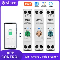 TUYA WIFI Smart Switch Circuit Breaker 63A 1P Power Metering Monitoring Timer Relay for Smart Home wireless Remote Control