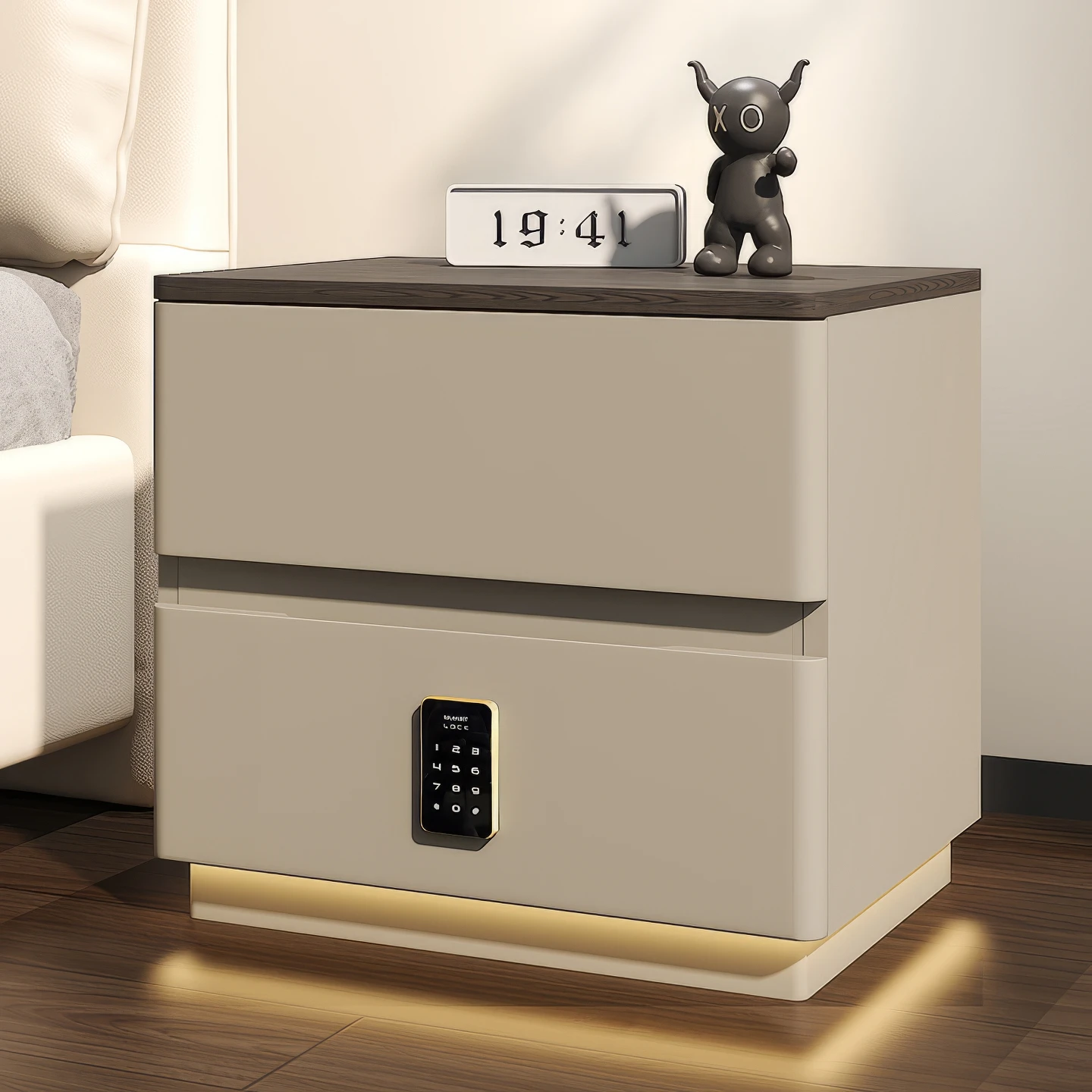 

Smart bedside table household bedroom 2025 new popular all-solid wood light luxury high-end sense installation-free cabinet with