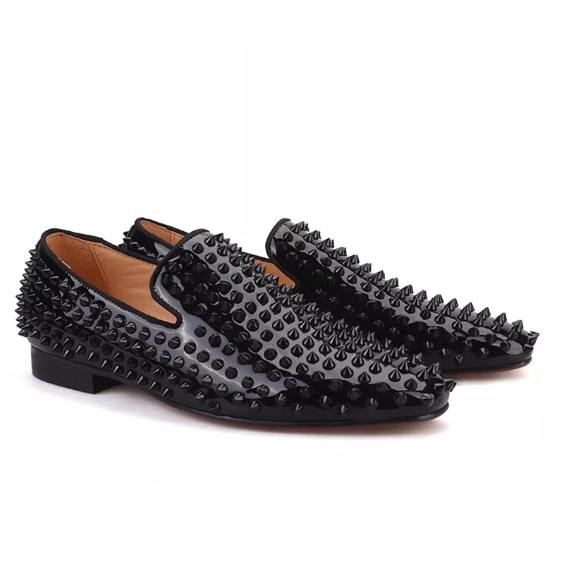 DYNJASONCGK Handmade Men Shoes Black Color 3 Styles Genuine Leather Men\'s Slip-On Loafers High quality Red Sole Rivet Decoration