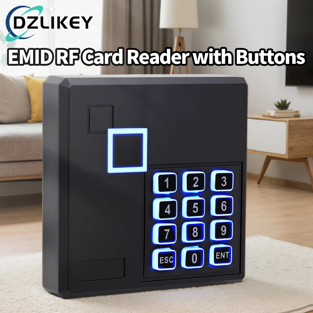 Waterproof Black Access Control Reader with Keypad & LED Backlight, 125kHz RFID for ID Cards, Supports Wiegand 26/34/RS485/UART