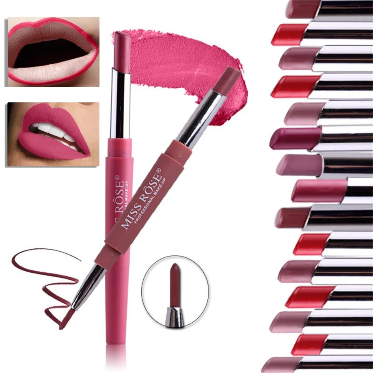 1Pc 8 Kleuren Dubbele Opening Lippenstift Mat Langdurige Waterdichte Matte Lip Stick Tube Nude Rode Lippen Eyeliner Blush Beauty Tools