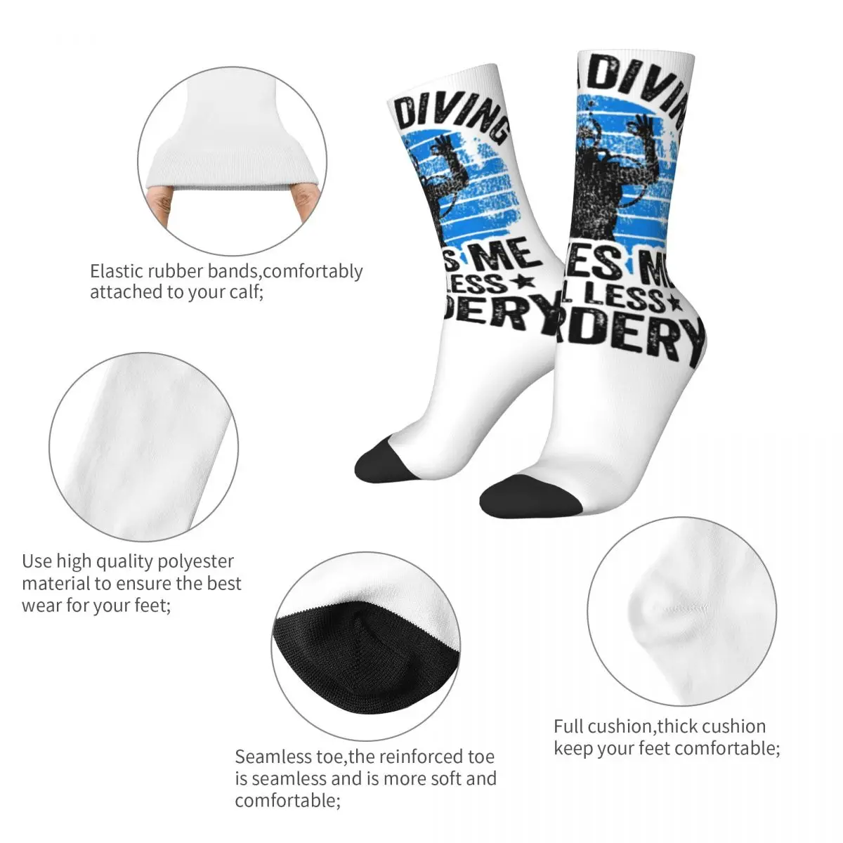 Funny Diver Scuba Diving Gift Accessories Socks Breathable Vintage High Quality Long Stockings Soft for Womens Gifts