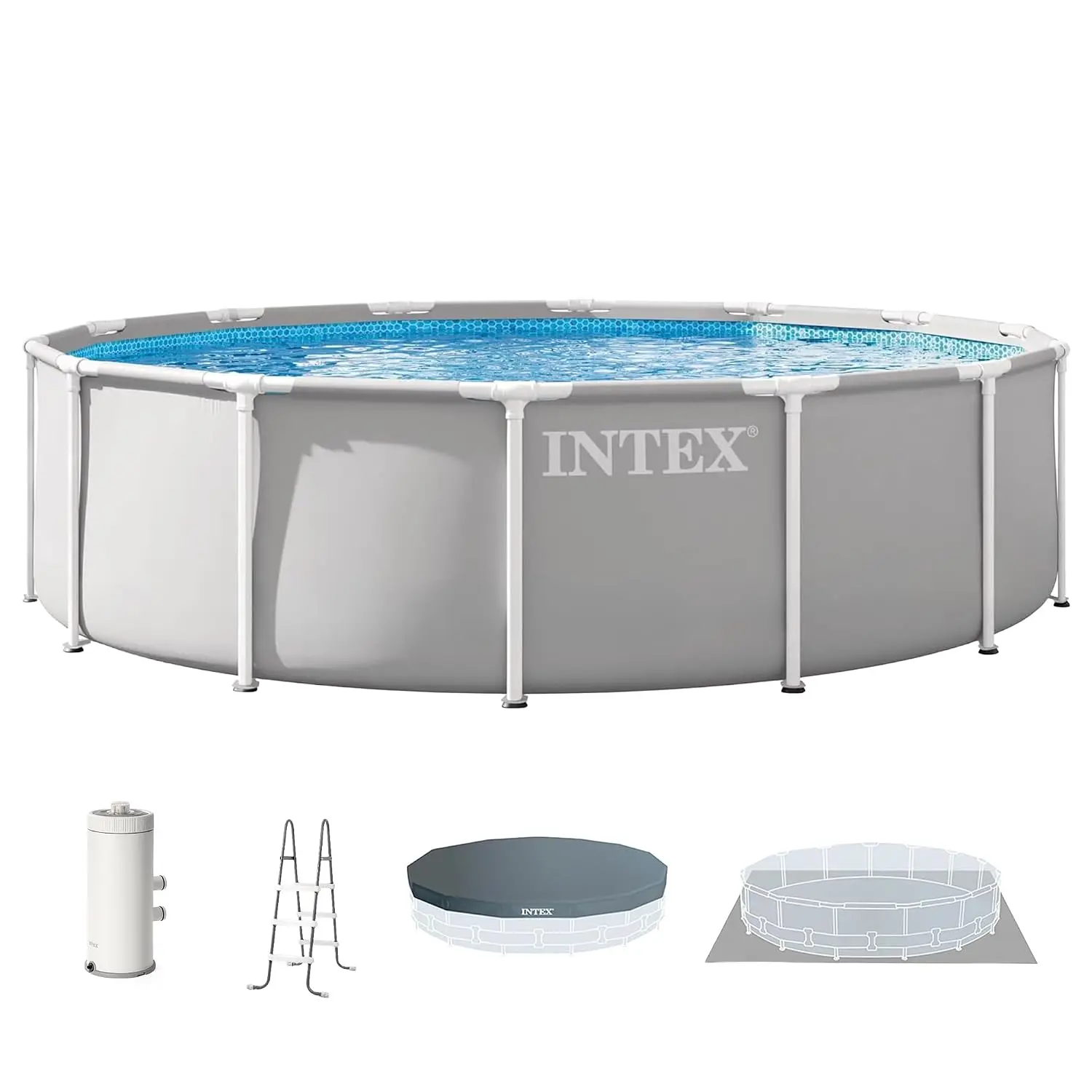 Prism Frame 14ft x 42in Round Above Ground Swimming Pool Set w/Pump | 26719EP - 1000 GPH Cartridge Filter Pump, Ladder,, Custom