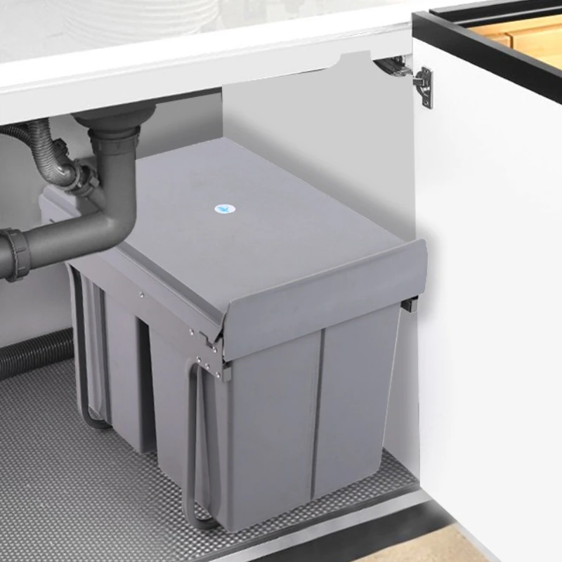 Cabinet Embedded Garbage Bin Large Capacity Classified Trash Can Kitchen Sliding Rail Trash Bin Kitchen Recycle Accessories