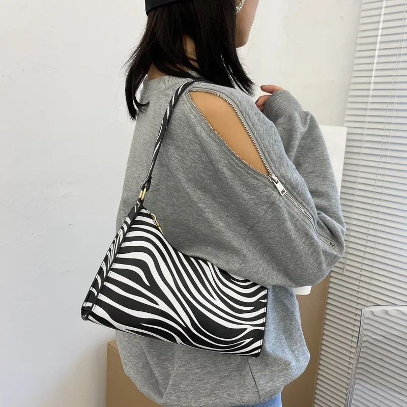 Fashion Zebra Print Women Luxury Handbag PU Simple Underarm Shoulder Bags Female Daily Design Totes Purse Pouch Сумка Багет