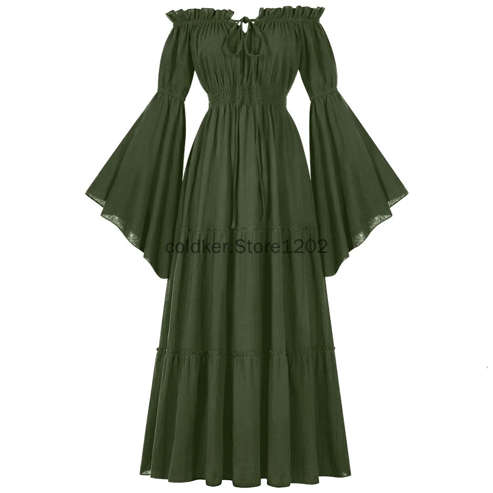 Disfraces de Halloween para mujer renacentista, camisa Medieval con hombros descubiertos, Top campesino pirata, vestido largo irlandés debajo del vestido
