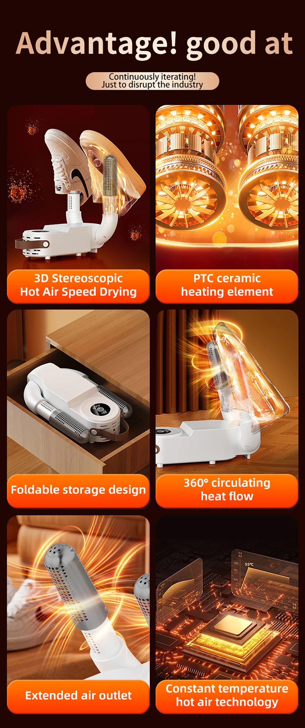 Schuhtrockner, UV-Schuhsterilisation, intelligenter Timer, Schuhtrockner, beseitigt Gerüche, Socken, Stiefel-Deodorant, faltbarer Schuh-Heiztrockner – Detail 4
