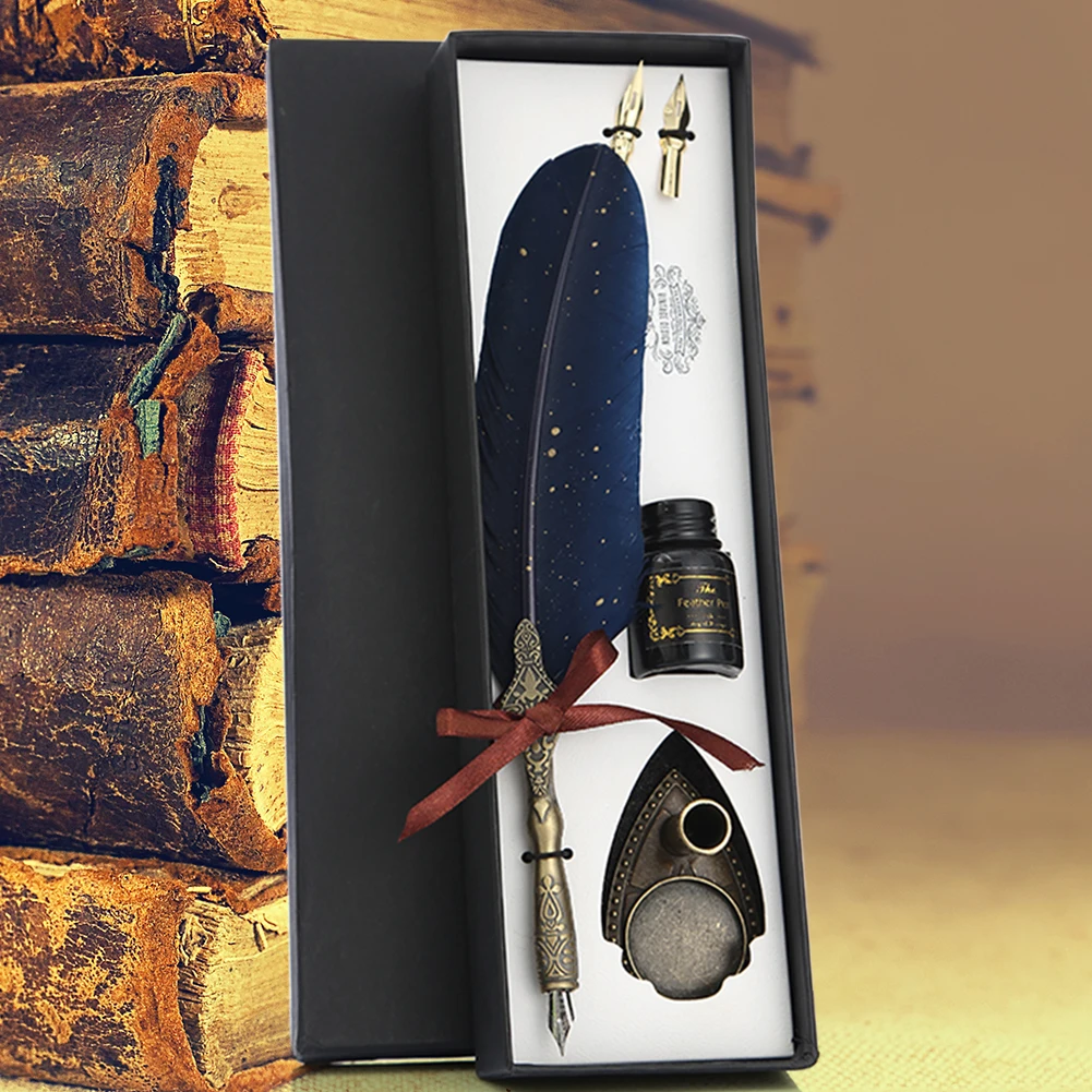 1 مجموعة الرجعية الخط ريشة تراجع القلم مع 2 بنك الاستثمار القومي مجموعة الريشة نافورة الكتابة الإبداعية خمر القرطاسية هدية مربع #3