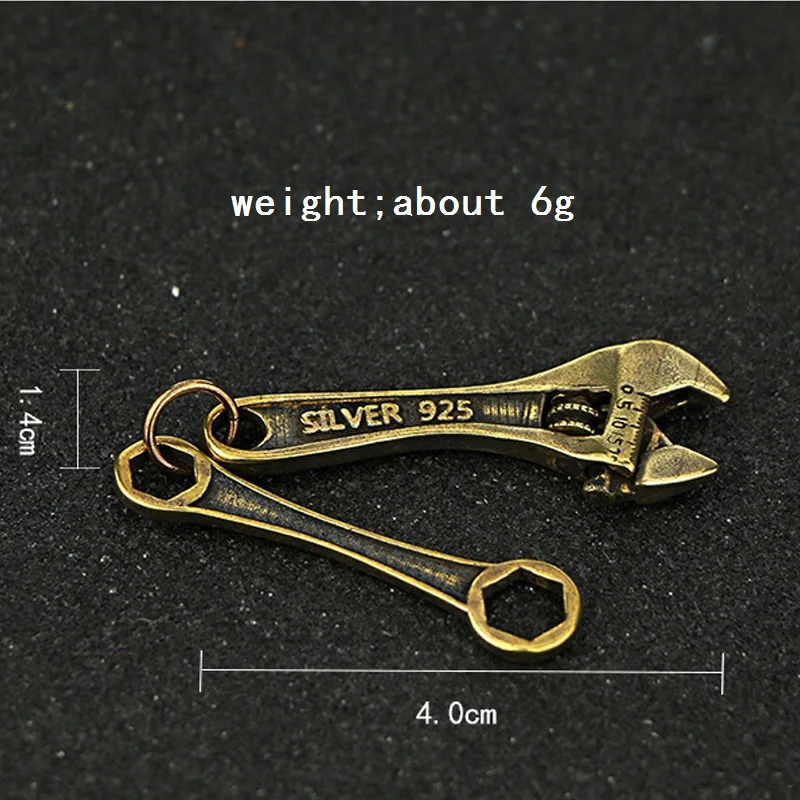 Vinatge Solid Brass Wrench Key Chain Pendant Handmade Pure Copper Mini Spanner Keychains Pendants Motorcycle Car Tool Key Rings - view 2