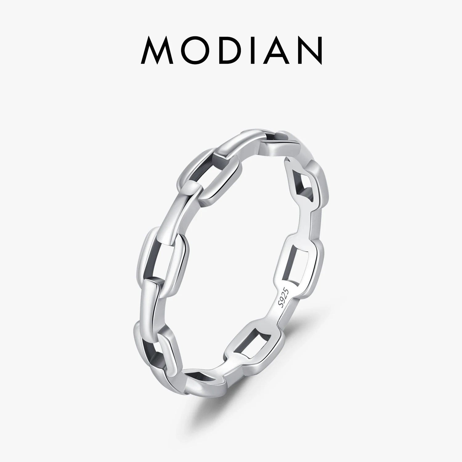 MODIAN 925 Sterling Silver Daily Retro Lock Eternity Bands Rings Vintage Stackable Party Fine Jewelry For Women Akcesoria