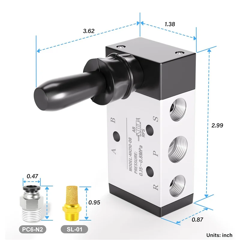 AT53 4 Set 1/4Inch NPT 5 Way 3 Position Air Hand Lever Operated Valve Pneumatic Solenoid Valve Manual Control 4H210-08