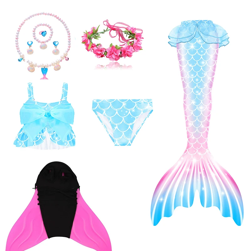 

Girls Mermaid Tails Swimming Dresses Halloween Cosplay Costume Beach Clothes Child Mermaid Swimsuit Kids Swimmable Costume Fin