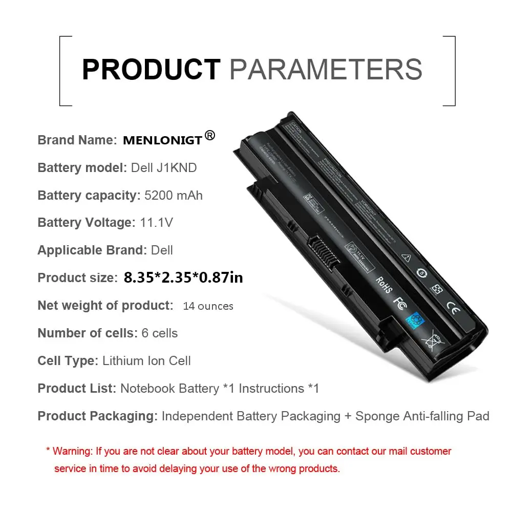 Damaite 5200mAh J1KND N4010 58Wh Laptop Battery Compatible with Dell Inspiron N7110 N5010 N5110 3420 3520 N4050 9T48V N5030