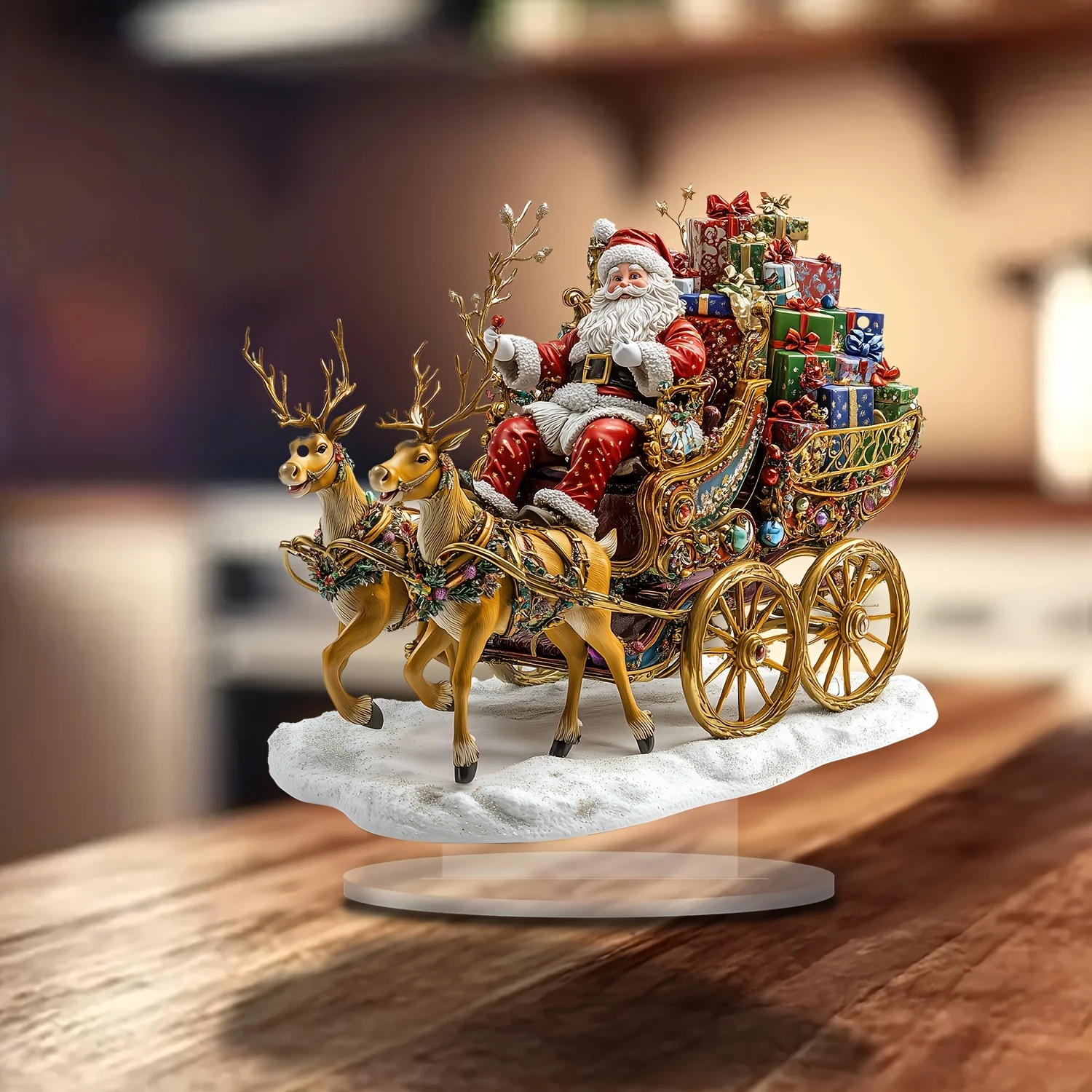 Warm 2D Santa Sleigh Motif Acrylic Tabletop Ornament Magical Xmas Sled Holiday Decorations Outdoor Workplace Festive  Decor