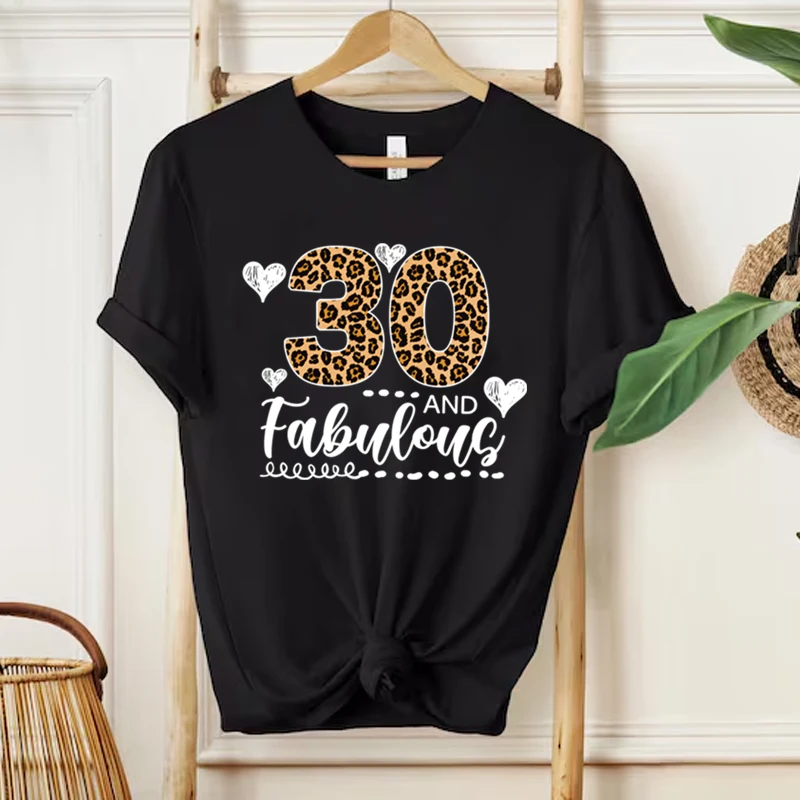 30th Birthday Shirt for Women Vintage Heart 30 and Fabulous Leopard Print Summer T-shirt 30th Birthday Gift for Women T-shirts
