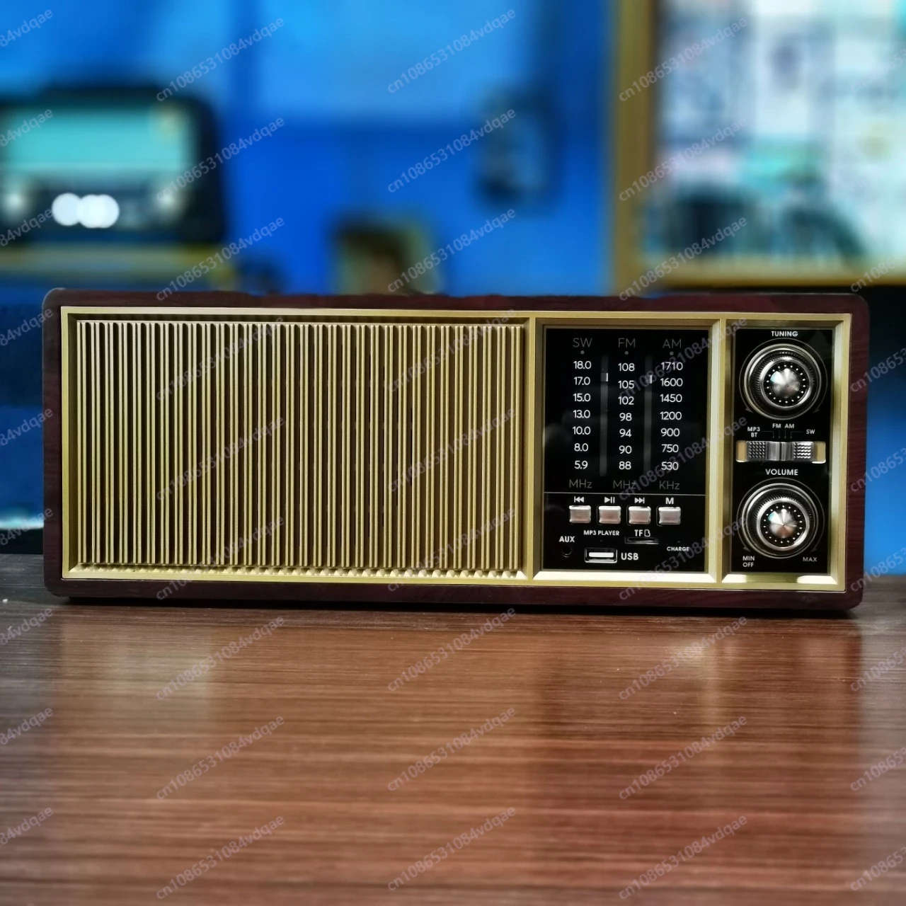 

Retro nostalgic desktop radio FM medium wave short wave bluetooth speaker card audio wood grain