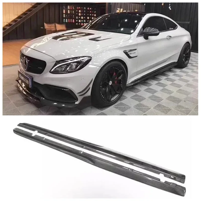 For Mercedes Benz C Class W205 C205 2/4 Door Sedan Coupe 2015-2021 Real Carbon Fiber Side Skirts Kit Lip Spoiler Bumper Cover