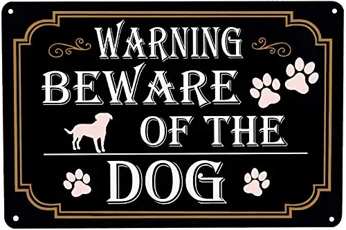 Warning Beware of The Dog Vintage Metal Tin Signs for Fence Lawn Garden Yard Signs Outdoor Indoor Use 8X12Inch