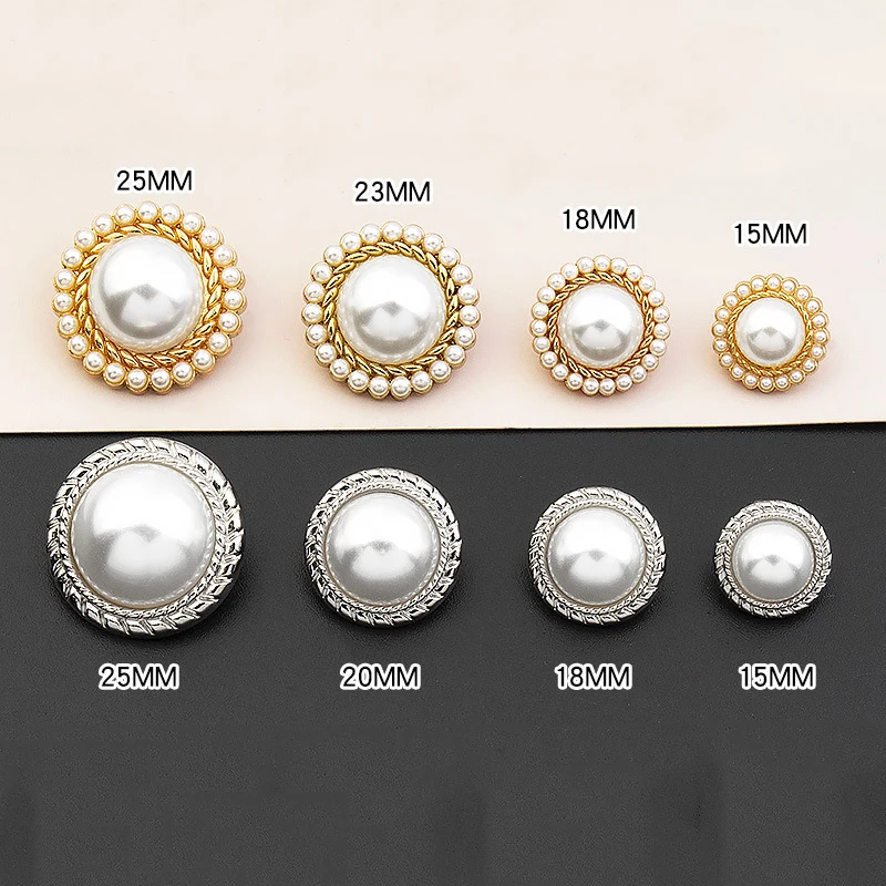 Luxury Rhinestones Button Imitation Pearl Metal Shank Buttons for Women Windbreaker Coat Sweater DIY Apparel Sewing Accessories