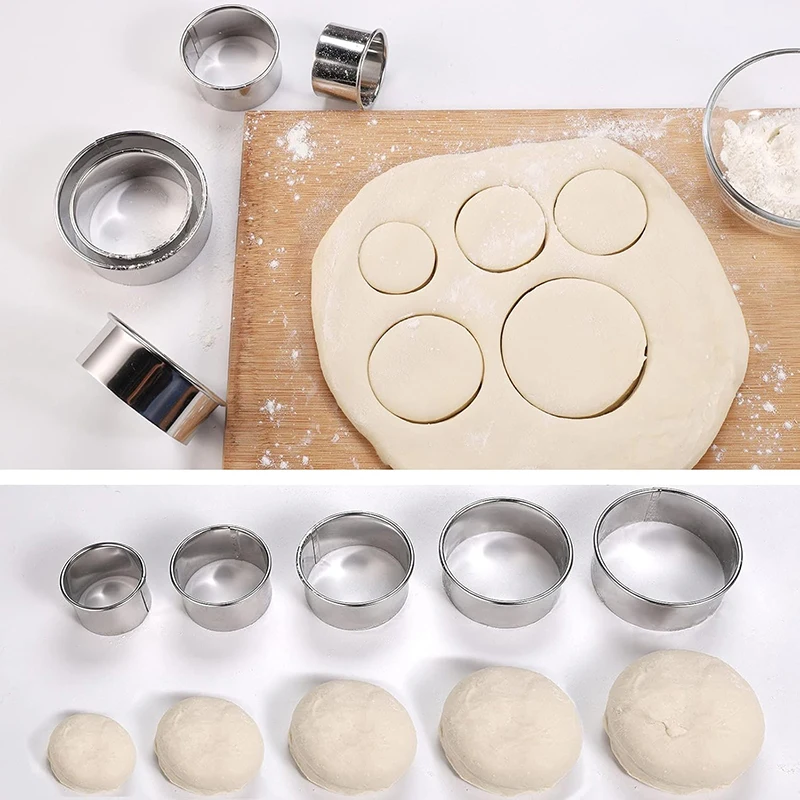 3/5Pcs Round Stainless Steel Biscuit Mold Biscuit Cookie Cutters Set Dumpling Skin Cutting Mold Biscuit Pastry Cake Baking Mould