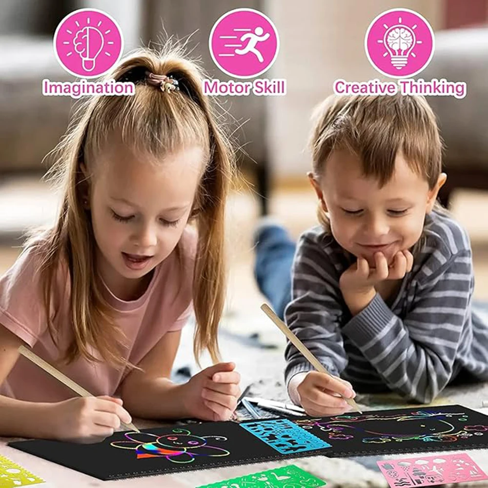 Scratch-off color art drawing book, no need for paint, free creation diy drawing book. Rainbow scratch-off paper