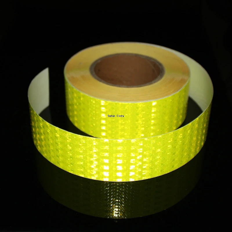 5cm*25m Reflective Tape Fluorescent Yellow Waterproof Outdoor Adhesive Road Safety Warning Stickers For  Bicycle Helmet Trailers