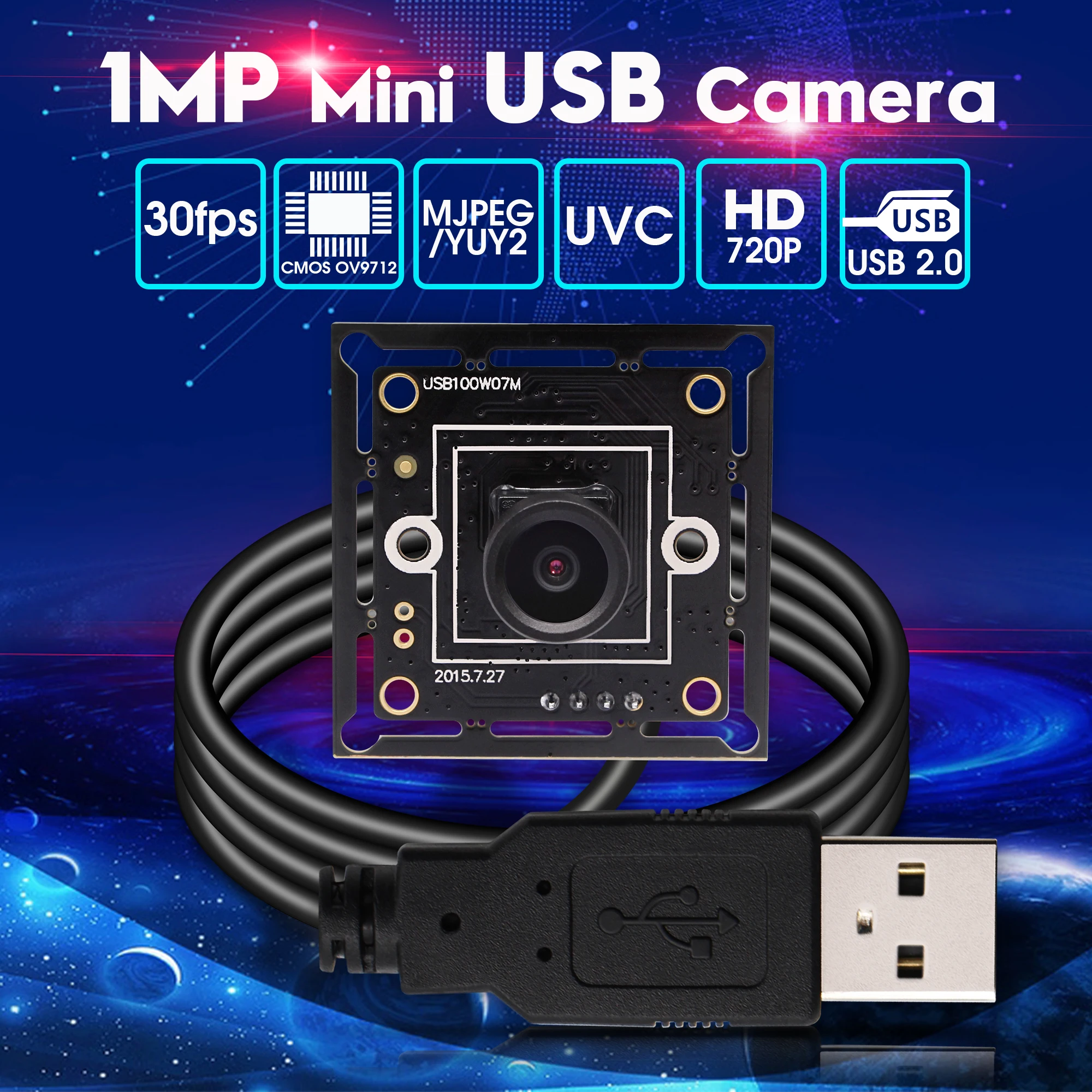 HD 720P OV9712 CMOS Mini 26X26MM USB Camera Module Embedded Linux Android Windows with 100 Degree Lens -USB100W07M-MHV100