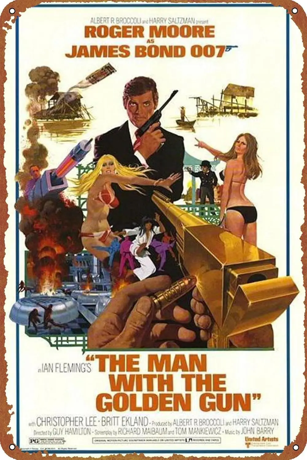 The Man With the Golden Gun Movie Poster Vintage Tin Sign for Home, Garden, Bar, Restaurant, Cafe, Office, Shop - Fun Retro Wall