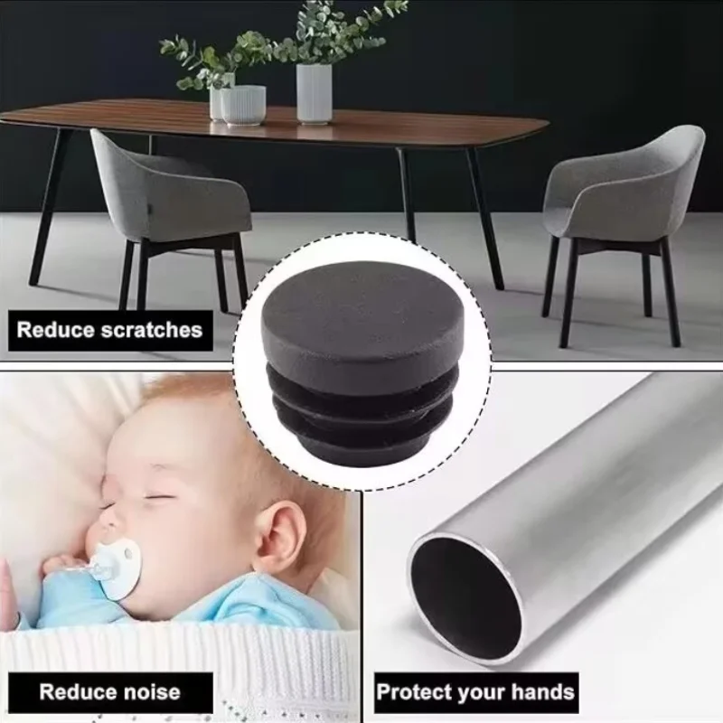 10Pcs 30/25/20mm Black Plastic Pipe Plugs Round Chair Leg End Caps for Furniture Table Chair Leg Floor Protector