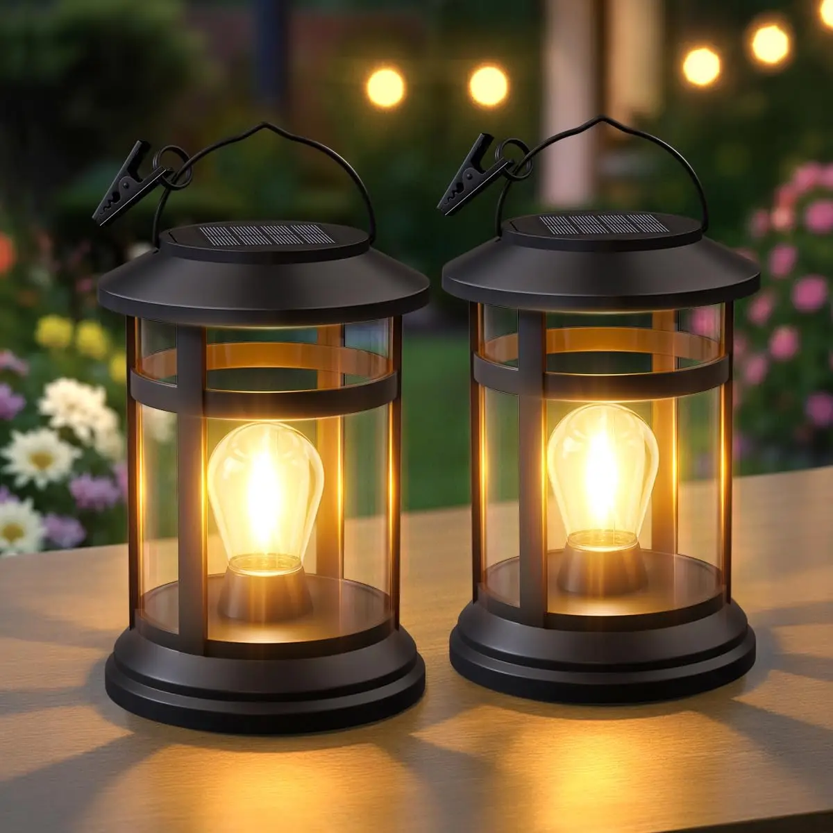 

Solar Lanterns Outdoor Waterproof: 2 Pack Hanging Solar Lights for Outside Patio Porch Garden Tabletop Decor - Bright LED