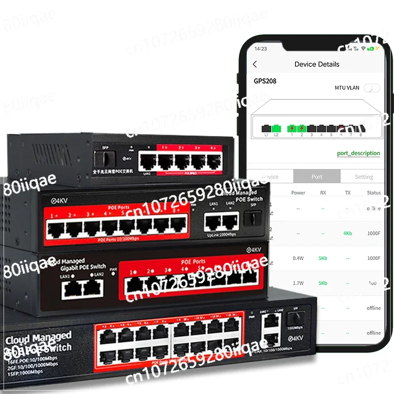 OEM/ODM cloud management 4/6/8/16 port POE switch L2 48v active POE IEEE 802.3 AF/AT management poe switch