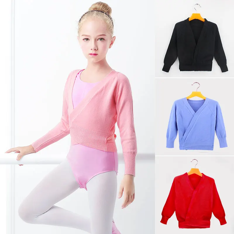 Girls Ballet Sweater Dance Knitted Cardigans Warm Ballet Wrap Tops Kids Ballet Coat Ballet Jacket Long Sleeve Dance Knitwear