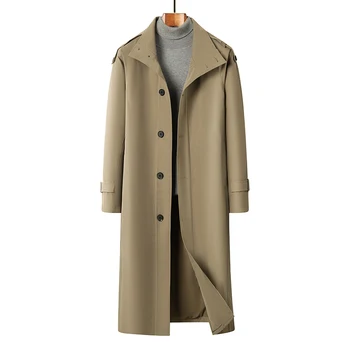 High-quality Men's Business Casual Windbreaker, Solid Color Daily Windproof Long Jacket, Elegant British Style Coat.