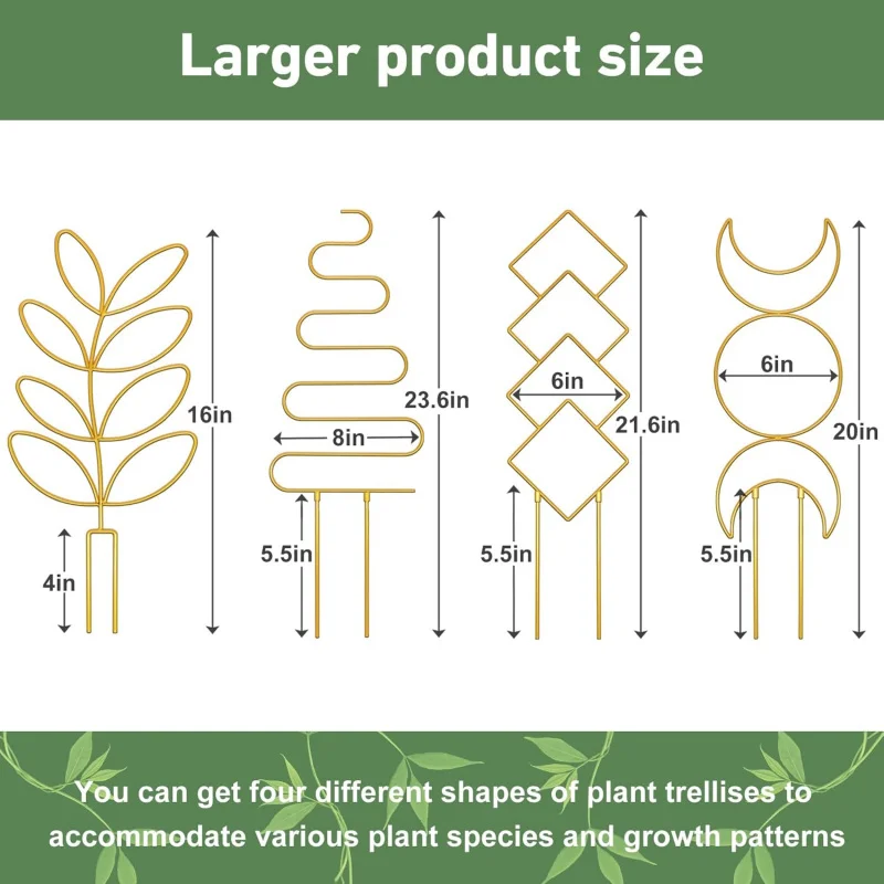 Treliça de planta maior de 23 polegadas para escalada interna, plantas em vasos com laços, suporte de metal Ho
