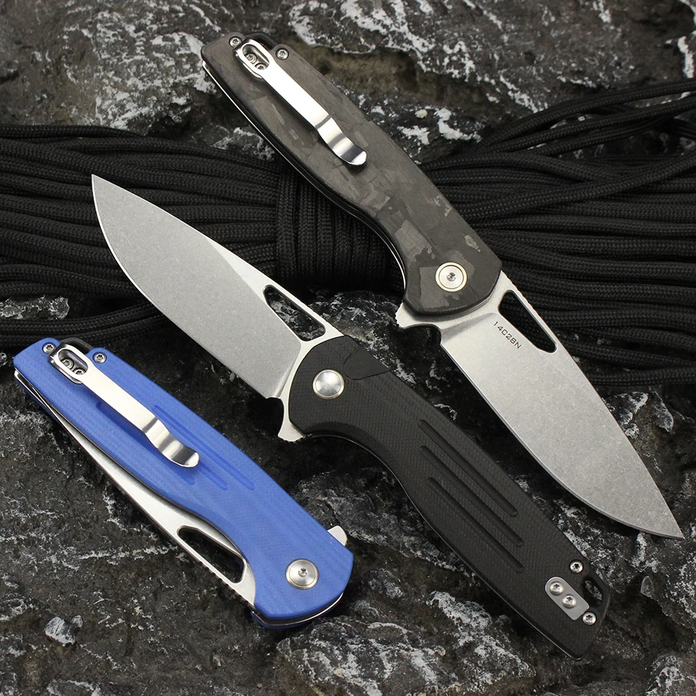Tunafire 0045-1 Klappmesser 14C28N Stahl G10/Carbonfasergriff Taktisches Jagdmilitärmesser Outdoor EDC Taschenmesser