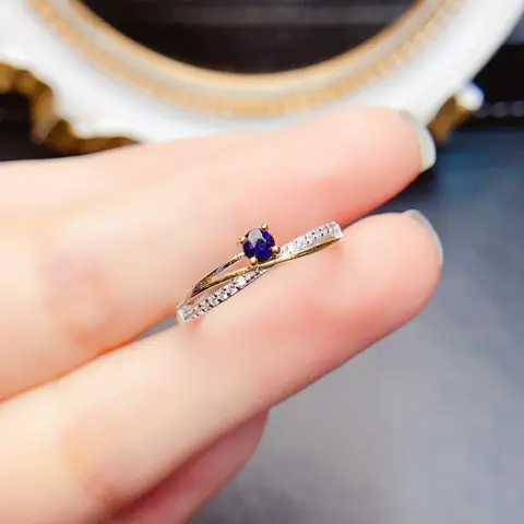 Fine Quality 3mm Natural Sapphire Gemstone Real S925 Sterling Silver Trendy Ring Certificate for Women Charm Weddings Jewelry FS