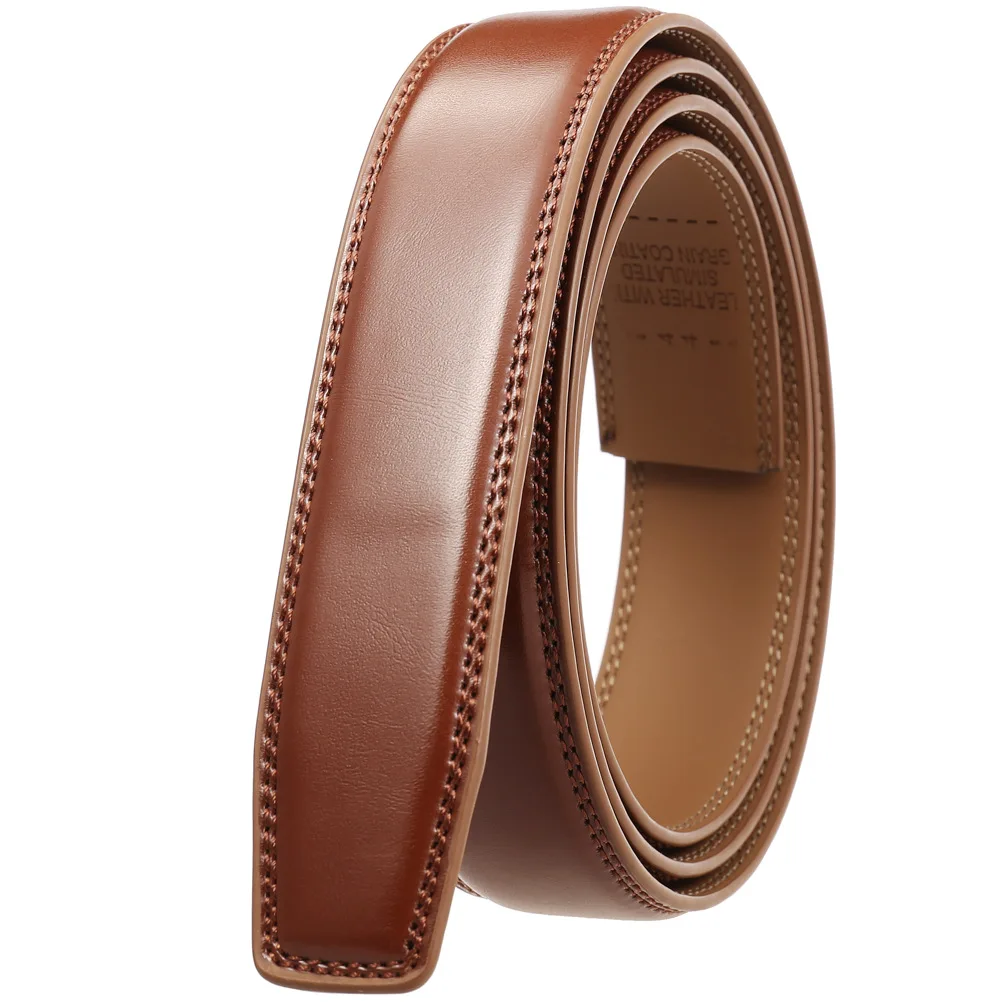 Ceinture en cuir de vachette sans trous pour homme, marque de luxe, cliquet, sans structure automatique, marron environnement, haute qualité,