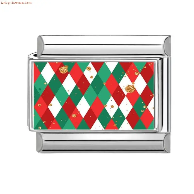 F92D Italian Charm Link Beads Stainless Steel Christmas Jewelry Finding Jewelry Accessories Suitable for Bracelet Making